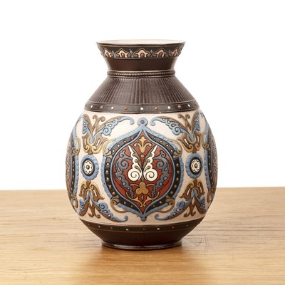 Lot 321 - Mettlach Ceramic baluster vase, with applied...