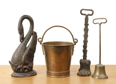 Lot 229 - Brass small bucket and three Edwardian brass...