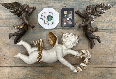 Lot 1260 - A pietra dura panel and other ornaments
