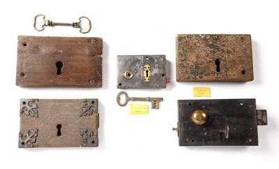 Lot 244 - Five various wood and iron locks including a...
