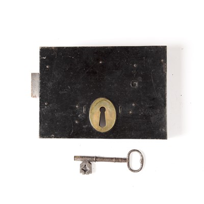 Lot 240 - Large police cell lock Victorian, 34cm x 24cm...