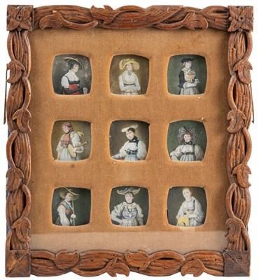 Lot 1076 - A set of nine portrait miniatures