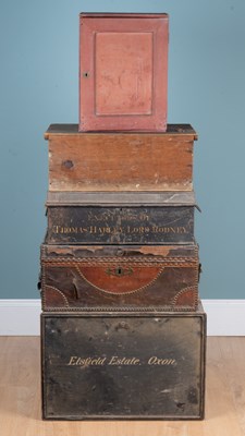 Lot 1135 - A collection of 19th century and later trunks and deed boxes