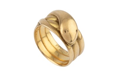 Lot 22 - A Victorian 18ct gold serpent ring, of coiled...