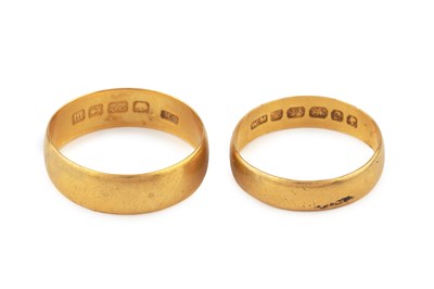Lot 74 - Two 22ct gold wedding bands, hallmarked for...