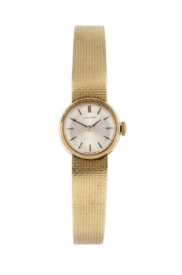 Lot 295 - A lady's 14ct gold bracelet watch by Longines,...