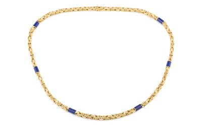 Lot 200 - A lapis lazuli set chain, designed as a series...