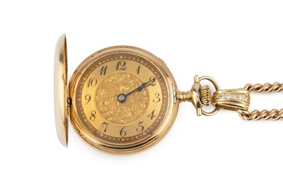 Lot 332 - A hunter fob watch on chain, the gilt dial...
