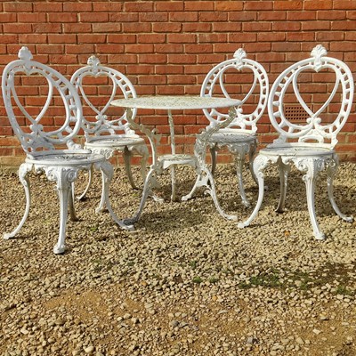 Lot 1433 - A suite of aluminium white-painted bistro garden furniture
