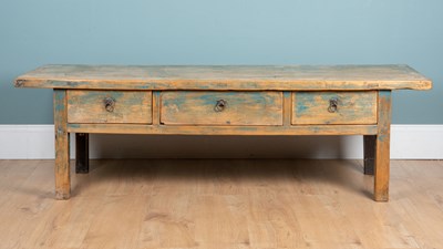 Lot 305 - A Chinese blue-painted elm low table or coffee table