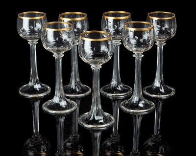 Lot 112 - A set of seven antique hock glasses