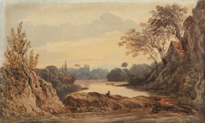 Lot 182 - John Varley (1788-1842) Landscape with lake...