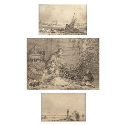 Lot 167 - William Collins (1788-1847) Mending the nets,...