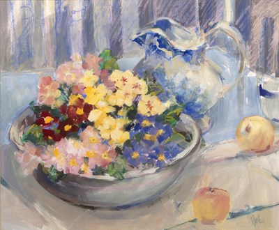 Lot 250 - Ethel Walker (b.1941) Nasturtiums in a Blue...
