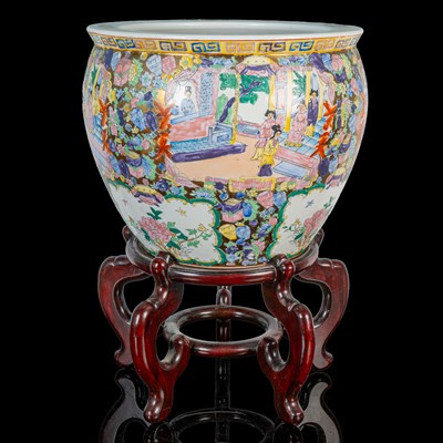 Lot 371 - A Contemporary Chinese famille rose porcelain fish bowl