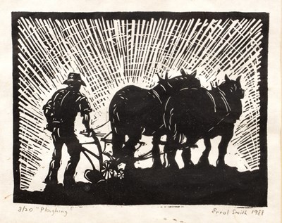 Lot 4 - Errol Smith (20th century) 'Ploughing', pencil...