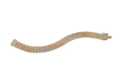 Lot 207 - A 9ct three colour gold brick-link bracelet,...