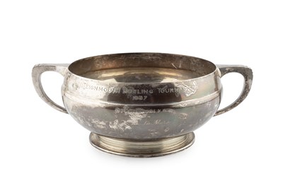 Lot 794 - A silver twin handled trophy bowl, on reeded...