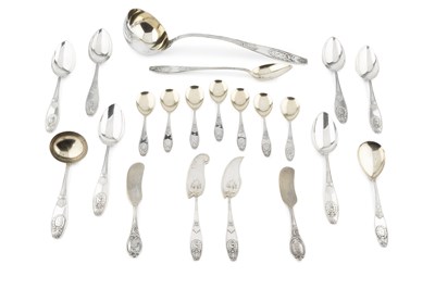 Lot 826 - A service of German silver flatware, with...