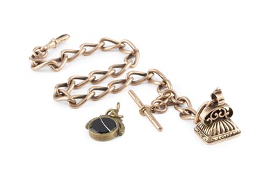 Lot 49 - A 9ct gold Albert chain, of curb-link design,...