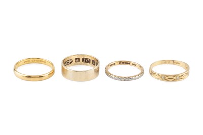Lot 195 - A 22ct gold wedding band, an engraved two...