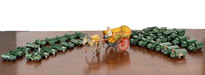 Lot 1303 - Lesley Miliary vehicles and a clockwork donkey cart