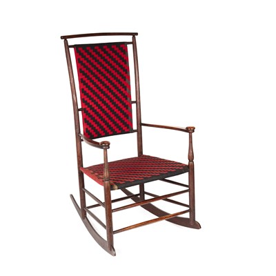 Lot 652 - Shaker Rocking Chair  stained ash with red and...