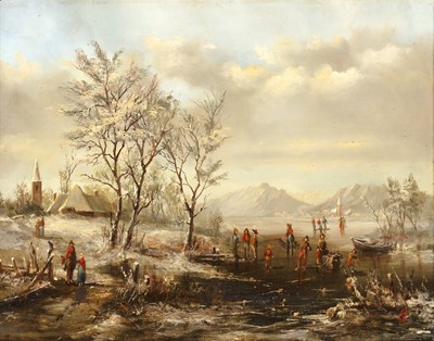 Lot 401 - K * J * (19th century) A frozen river...