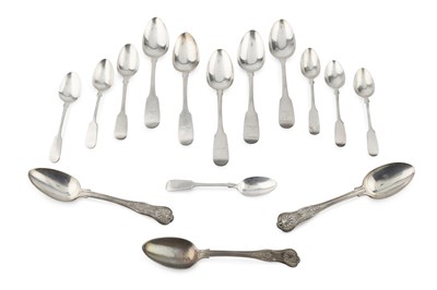 Lot 638 - A set of five 19th century Irish silver fiddle...