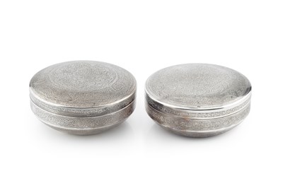 Lot 820 - Two Egyptian silver circular boxes and covers,...