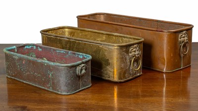 Lot 17 - Three copper and brass rectangular jardinières