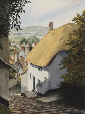 Lot 411 - R. E. Collett Church Steps, Minehead, signed...