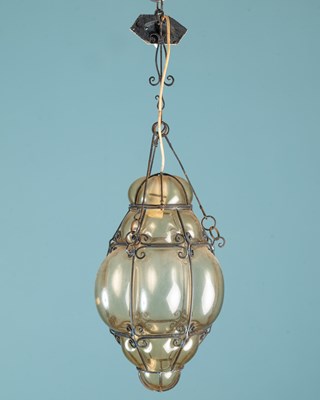 Lot 22 - A bulbous glass hanging lantern