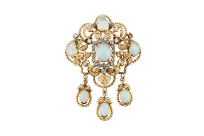 Lot 25 - An opal and diamond brooch/pendant, designed...