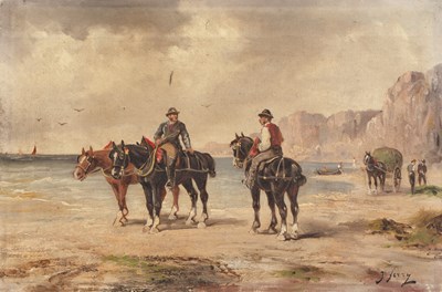 Lot 490 - J * Ferry (19th century) Horses with riders on...