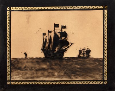 Lot 398 - A pair of reverse painted silhouette pictures,...