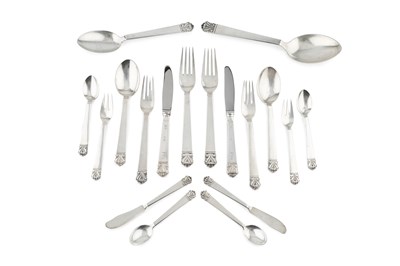 Lot A service of Danish silver flatware, the broad...