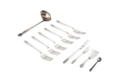 Lot 779 - A 1930's Danish silver acorn pattern sauce...