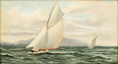 Lot 395 - T. Brown A schooner at sea, signed, oil on...