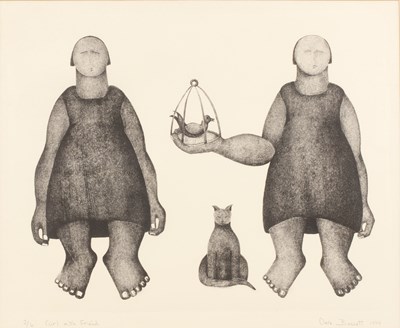 Lot 38 - Clare Bassett (b.1954) 'Girl with friend',...