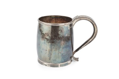 Lot 884 - A George VI silver pint mug, of barrell shaped...