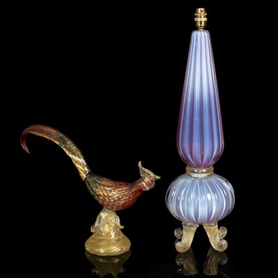 Lot 190 - A Murano Glass table lamp and a pheasant