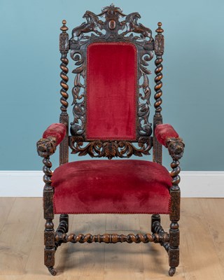 Lot 347 - An antique 17th century-style high-back chair