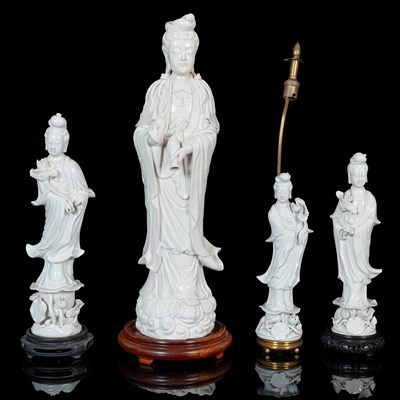 Lot 352 - Four blanc de chine Guan Yin figures
