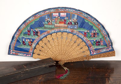 Lot Boxwood and paper Canton fan Chinese, 19th...