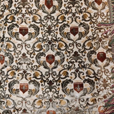 Lot 331 - A pair of antique silk and velvet interlined curtains