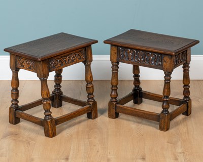 Lot 91 - Two early 20th centruy similar oak joint stools