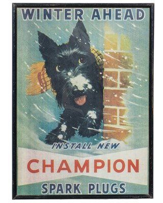 Lot An antique framed 'Champion Spark Plugs' advert