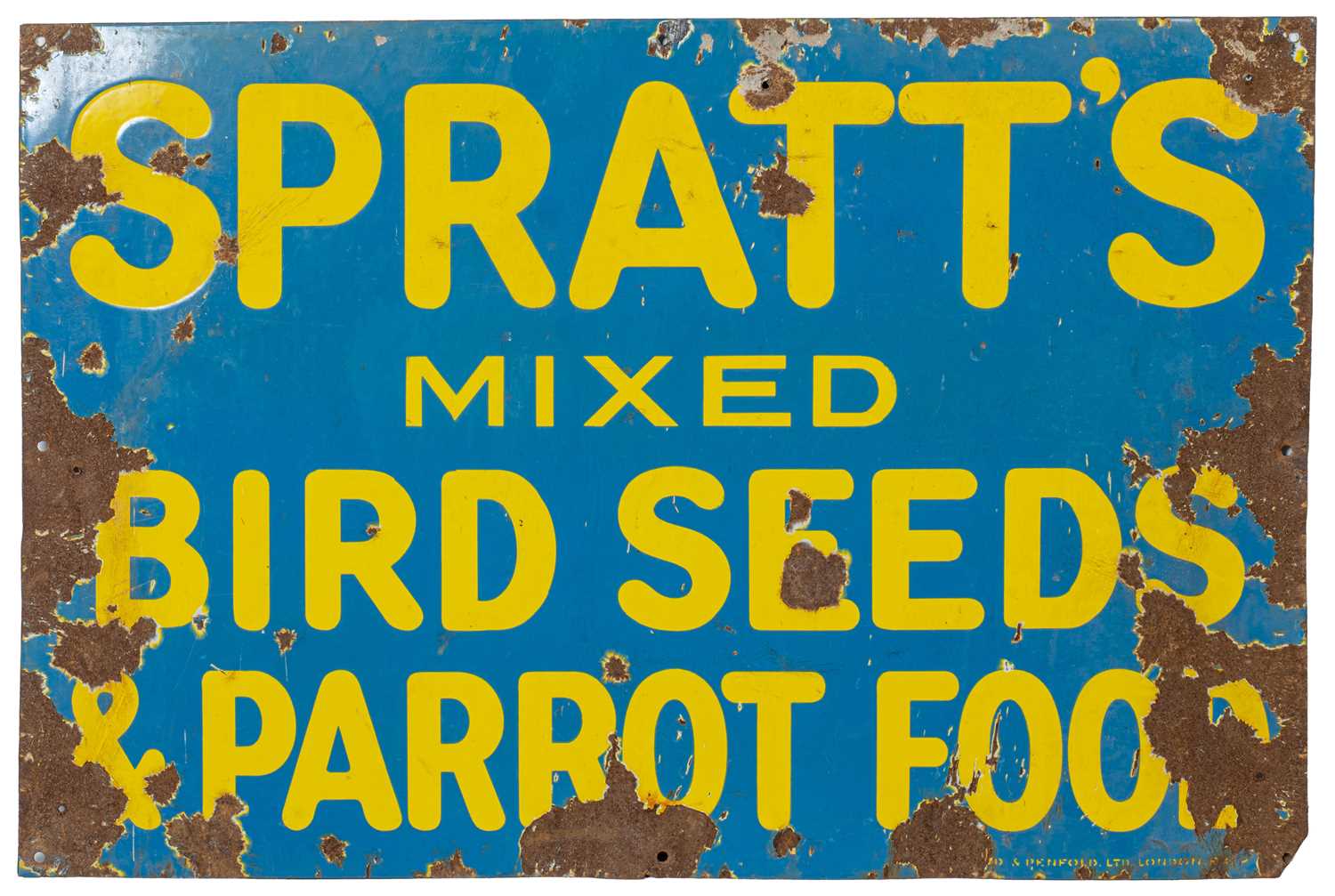 Lot 1204 - An antique enamel advertising sign for Spratt's Bird Seed