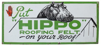 Lot 1207 - An antique enamel advertising sign for Hippo Roofing Felt